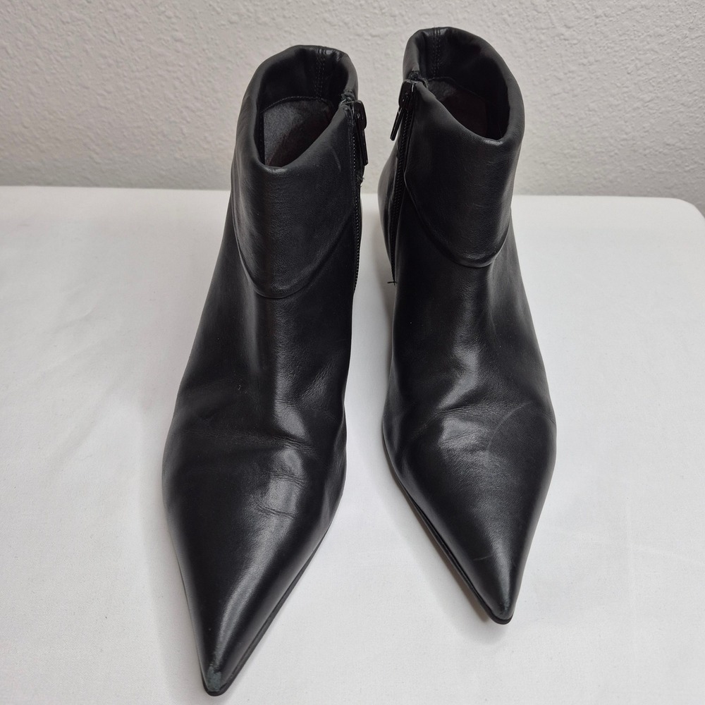 Soho Lab Black Leather Pointed Toe Kitten Heel Ankle Boots Size 8 Victorian Goth